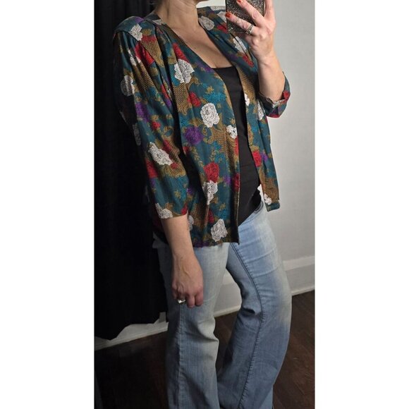 Vintage 80s Romantic Boho Floral Open Front Jacket - Picture 12 of 12